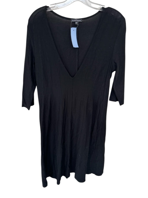 Eileen Fisher Size M Black Rayon Blend 3/4 Sleeve V Neck Midi Dress Black / M