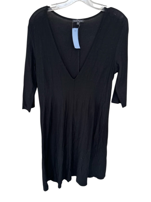 Eileen Fisher Size M Black Rayon Blend 3/4 Sleeve V Neck Midi Dress Black / M