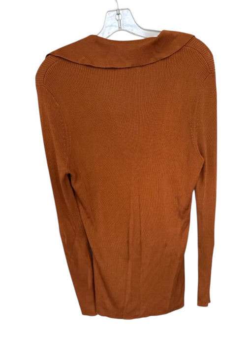 St. John Size XL Rust Rayon Long Sleeve Ribbed Collar V Neck Top Rust / XL