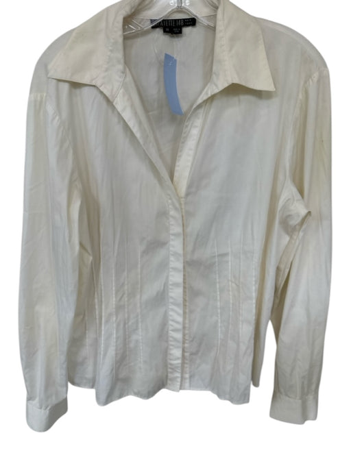 Lafayette 148 Size 14 cream &  pale pink Cotton Blend Long Sleeve Button Up Top cream &  pale pink / 14