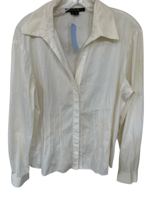 Lafayette 148 Size 14 cream &  pale pink Cotton Blend Long Sleeve Button Up Top cream &  pale pink / 14