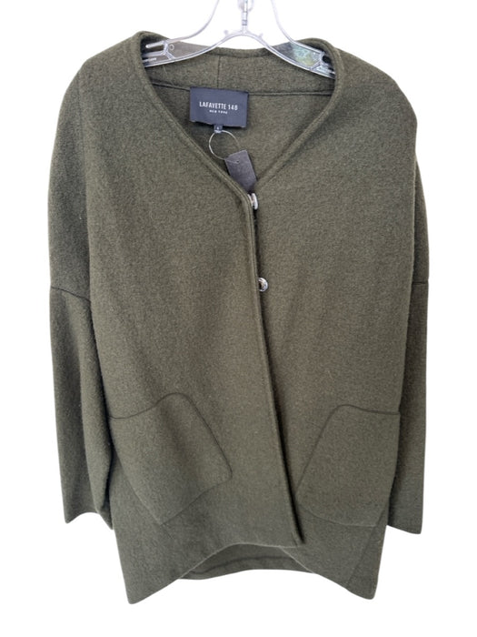 Lafayette 148 Size L Olive Wool Button Up Faux Pockets Long Sleeve Coat Olive / L