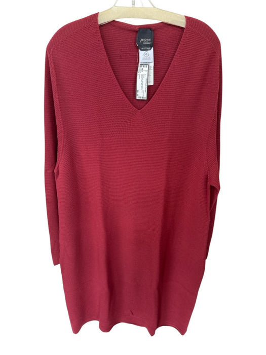 Persona Size L Dark Rose Wool Blend Knit Long Sleeve V Neck Maxi Dress Dark Rose / L