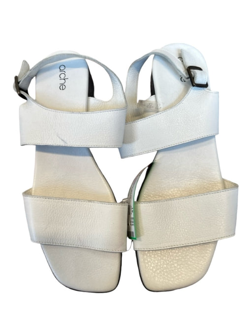 Arche Shoe Size 41 White & Black Leather Rubber Sole Buckle Square Toe Sandals White & Black / 41