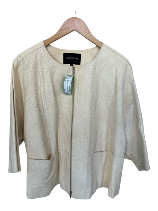 Lafayette 148 Size XL Cream Leather Snake Embossed Full ZIp Jacket Cream / XL