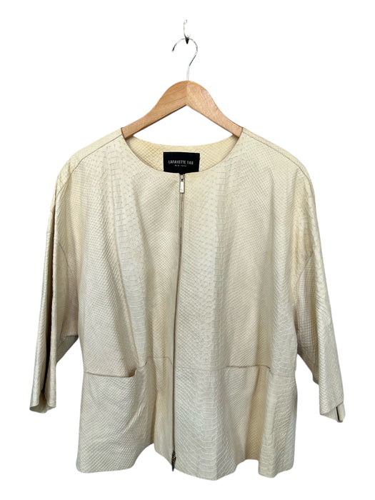 Lafayette 148 Size XL Cream Leather Snake Embossed Full ZIp Jacket Cream / XL