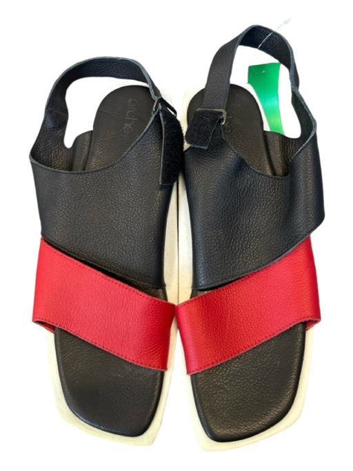 Arche Shoe Size 41 Black & Red Leather Color Block Platform Sandals Black & Red / 41