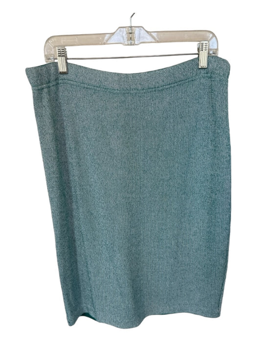 St. John Size 14 Teal & White Wool Elastic Waist Knit Pencil Skirt Teal & White / 14