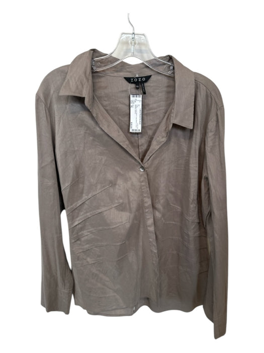 Zozo Size XL Taupe Linen Blend Long Sleeve Collar Buttons Top Taupe / XL