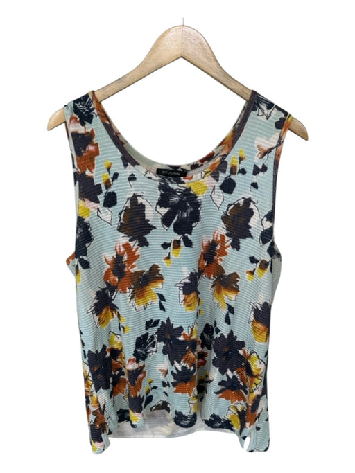 St. John Size XL Aqua & Yellow Wool Blend Knit Flowers Sleeveless Top Aqua & Yellow / XL