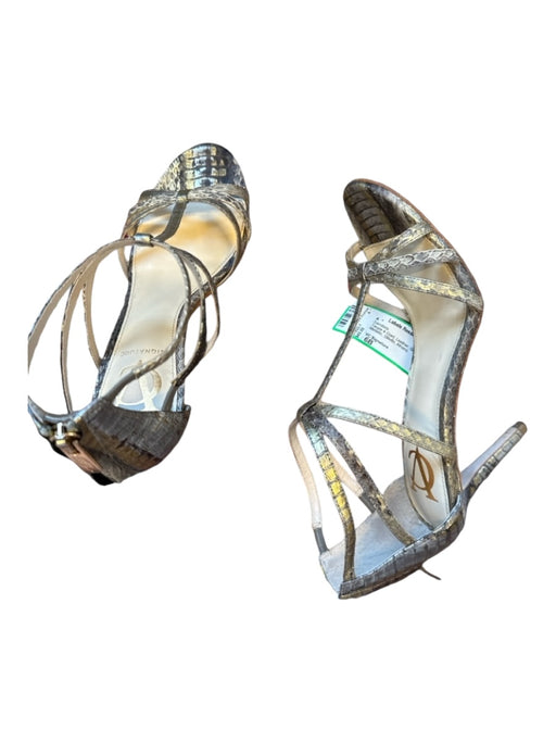 VC Signature Shoe Size 6B Taupe & Gold Leather Snake Embossed Metallic Sandals Taupe & Gold / 6B