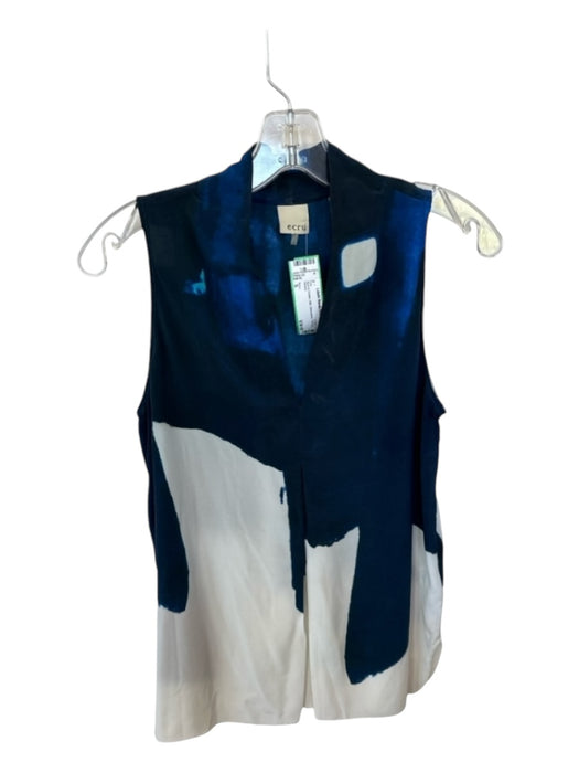 Ecru Size S Blue & Cream Silk Sleeveless Tie Dye Top Blue & Cream / S