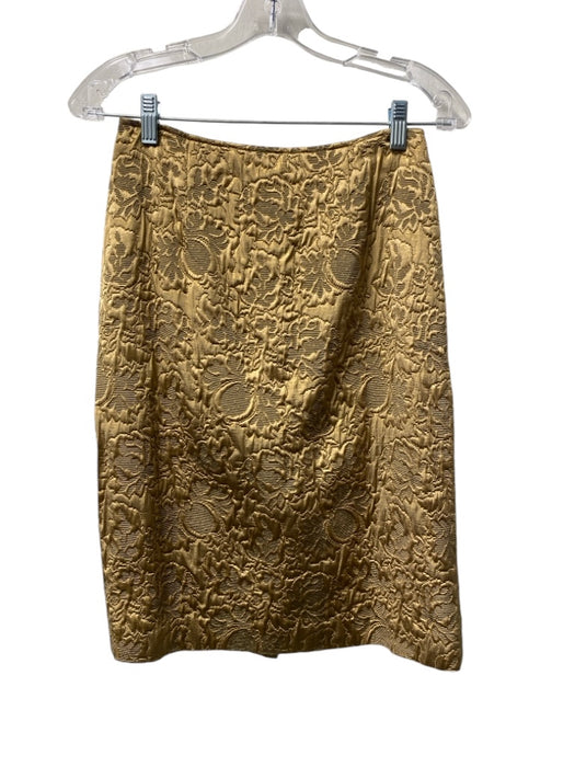 Teri Jon Size 2 Gold Cotton Blend Standing Collar Brocade Belted Skirt Set Gold / 2