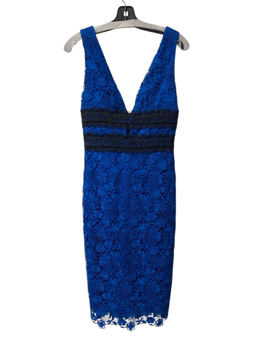 Diane Von Furstenberg Size 0 Blue Black Polyester Back Zip Lace Overlay Dress Blue Black / 0