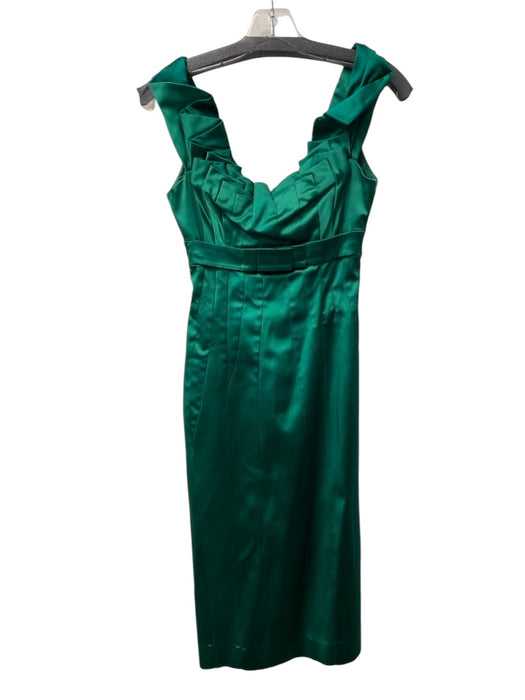 Karen Millen Size 2 Emerald Green Acetate Blend Pintuck Details V Back Dress Emerald Green / 2