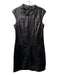 Etcetera Size 0 Black Leather Cap Sleeve Back Zip Front Pocket A line Dress Black / 0