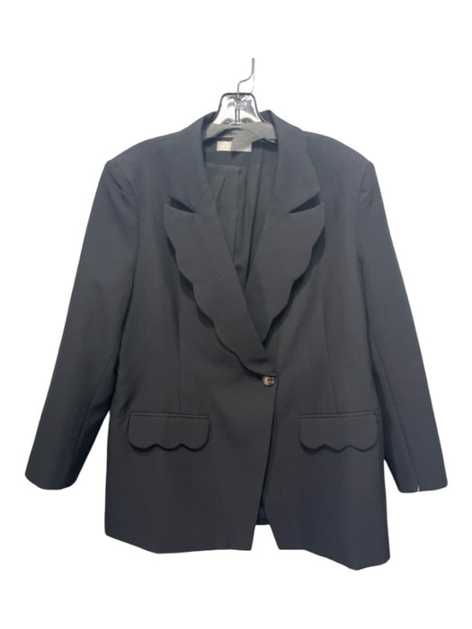 Vita Grace Size Large Black Polyester Long Sleeve Scalloped One Button Jacket Black / Large