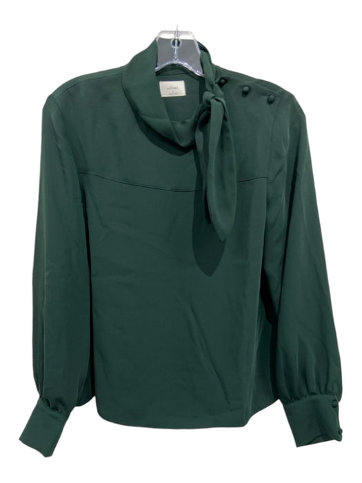 Wilfred Size Small Dark Green Polyester Blend Long Sleeve Tie Neck Top Dark Green / Small