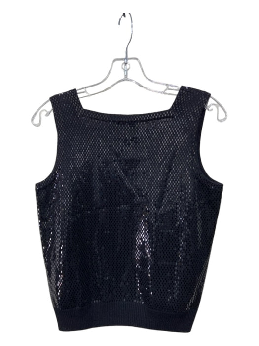 St John Evening Size 4 Black Wool Blend Paillettes Square Neck Sleeveless Top Black / 4