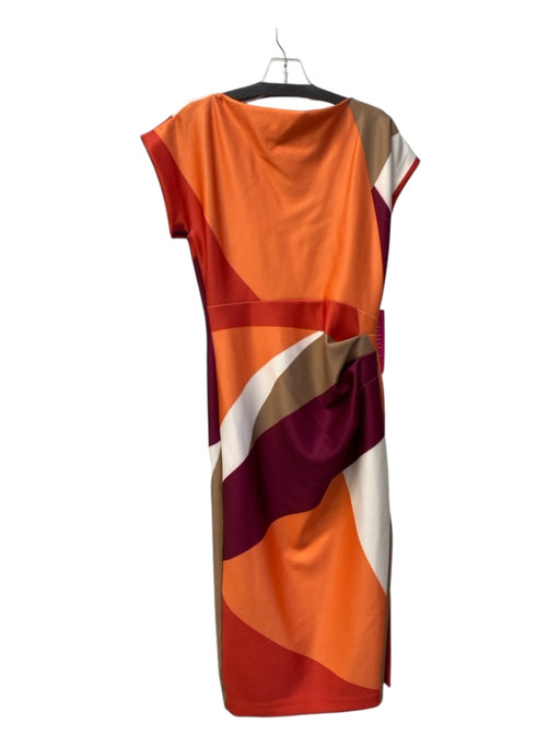 Donna Karan NY Size 4 Orange, White, Purple Polyester Boat Neck Back Zip Dress Orange, White, Purple / 4