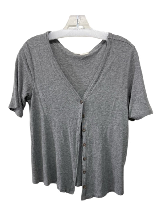 Marine Layer Size M Gray Tencel V Neck Buttondown Heathered Rib Knit Top Gray / M