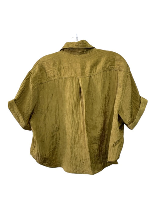 Madewell Size M Mustard Green Polyester Blend Crinkle Breast Pocket Button Top Mustard Green / M