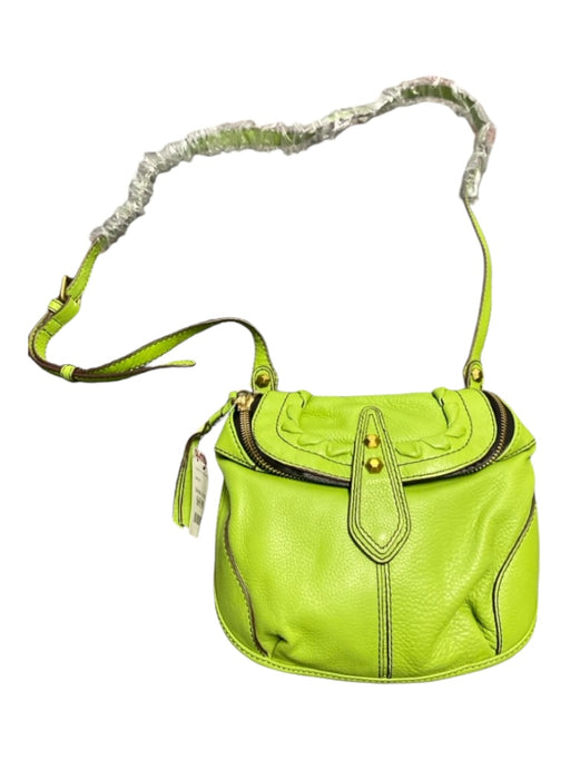 Oryany Lime Leather Top Zipper Flap Gold Hardware Shoulder & Crossbody Bag Lime / Medium