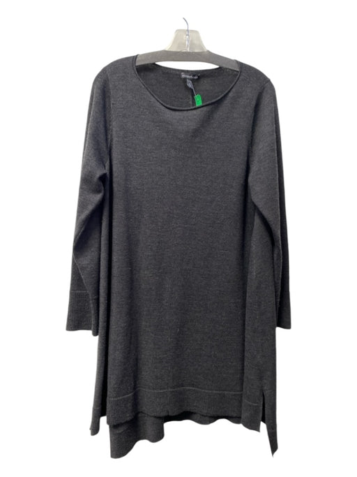 Eileen Fisher Size Large Dark Gray Merino Wool Long Sleeve Ribbed Detail Dress Dark Gray / Large