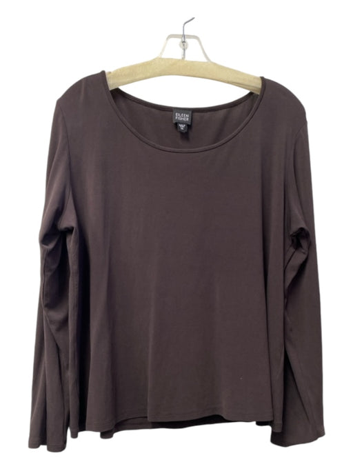 Eileen Fisher Size XL Brown Silk Long Sleeve Round Neck pull over Top Brown / XL