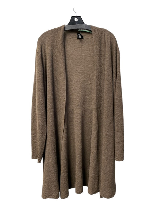 Eileen Fisher Size XL Brown Wool Long Sleeve Open Front Below Knee Cardigan Brown / XL