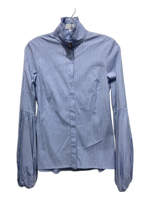 Caroline Constas Size S Blue Cotton Striped Button Down Long Sleeve Top Blue / S