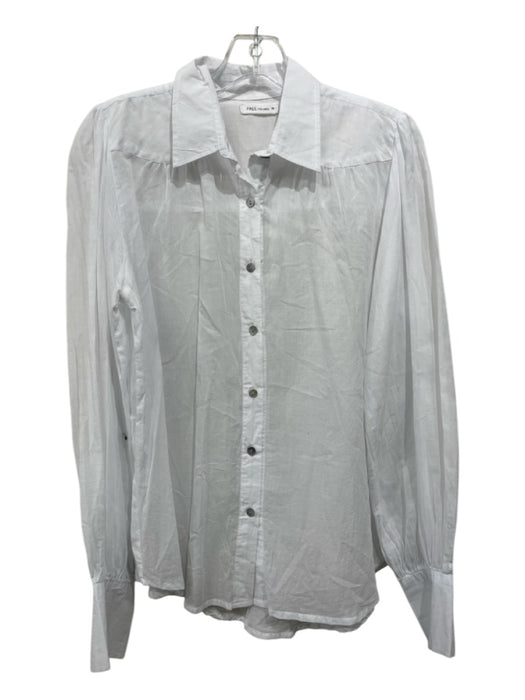 FREE the Label Size S White Cotton Semi Sheer Button Down Long Puff Sleeve Top White / S