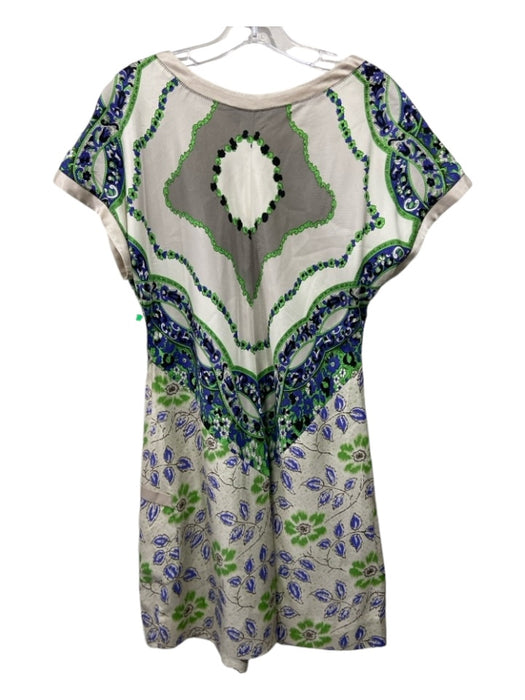 Etro Size 48/S Taupe, Gray & Green Silk Floral Scoop Neck Cap Sleeve Dress Taupe, Gray & Green / 48/S