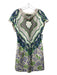 Etro Size 48/S Taupe, Gray & Green Silk Floral Scoop Neck Cap Sleeve Dress Taupe, Gray & Green / 48/S