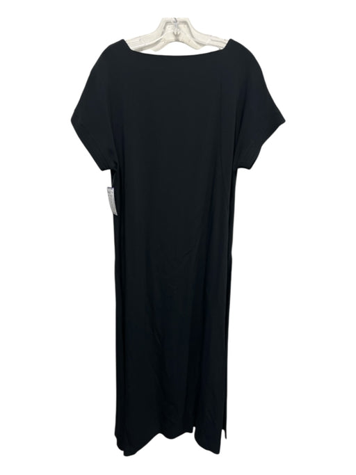 Piazza Sempione Size 44 Black Acetate Blend Short Sleeve Slit V Neck Maxi Dress Black / 44