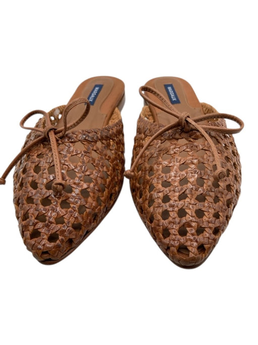 Margaux Shoe Size 43.5 Brown Leather Upper Woven Pointed Toe Bow Accent Mules Brown / 43.5