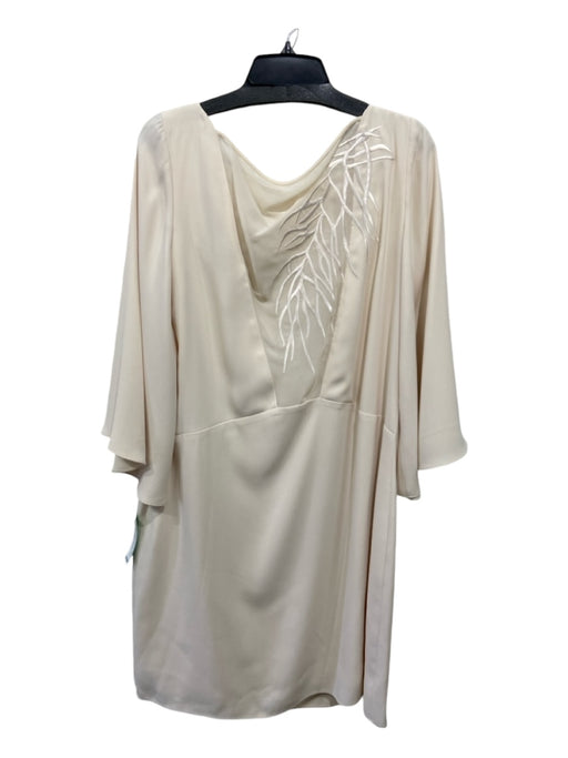 Halston Heritage Size 14 Cream Polyester Sheer Back Draped Sleeve Dress Cream / 14