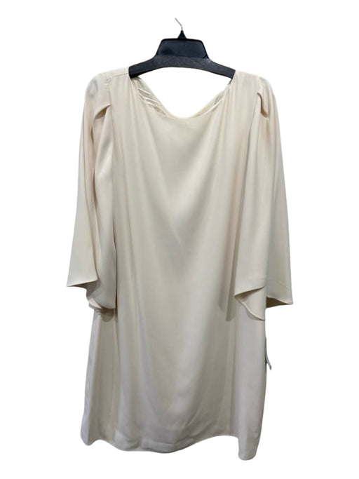 Halston Heritage Size 14 Cream Polyester Sheer Back Draped Sleeve Dress Cream / 14