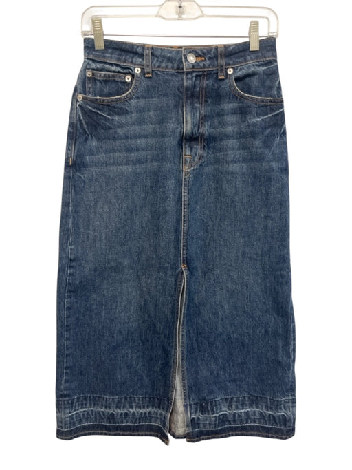 Simkhai Size XS Medium Wash Cotton Denim Front Slit Button & Zip Fly Midi Skirt Medium Wash / XS