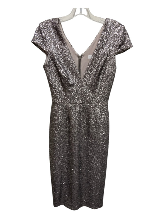 Dress the Population Size XS Silver Polyester Fully Sequined V Neck Midi Dress Silver / XS