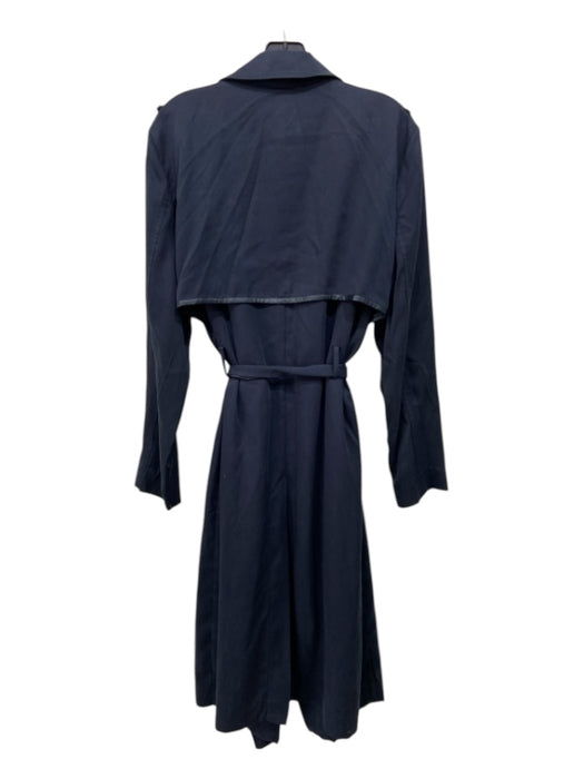 Badgley Mischka Size XL Navy Blue Lyocell Trench Lapel Side Slits Sash Jacket Navy Blue / XL