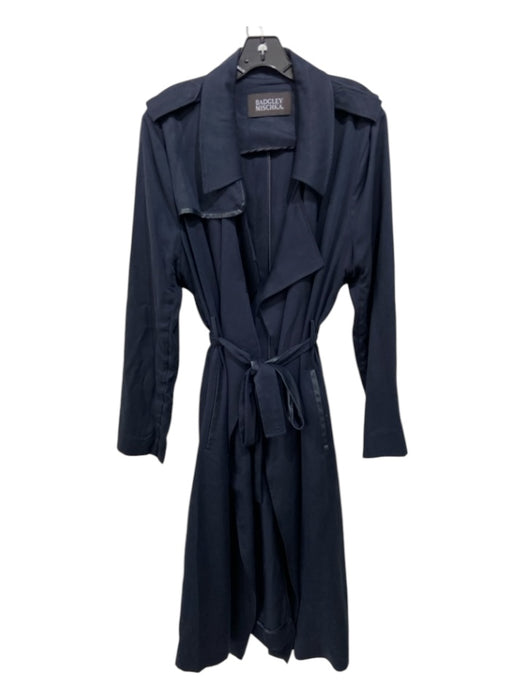 Badgley Mischka Size XL Navy Blue Lyocell Trench Lapel Side Slits Sash Jacket Navy Blue / XL