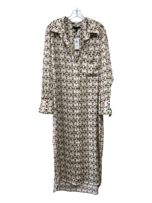 Banana Republic Size L Cream & Brown Polyester Button Down Long Sleeve Dress Cream & Brown / L