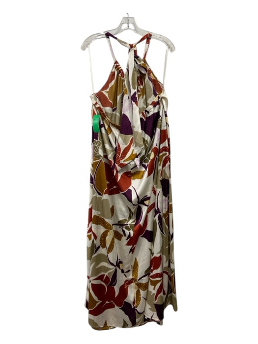 Banana Republic Size 12 Brown & Cream Print Polyester Tie Neck Maxi Floral Dress Brown & Cream Print / 12