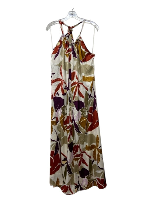 Banana Republic Size 12 Brown & Cream Print Polyester Tie Neck Maxi Floral Dress Brown & Cream Print / 12