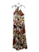 Banana Republic Size 12 Brown & Cream Print Polyester Tie Neck Maxi Floral Dress Brown & Cream Print / 12