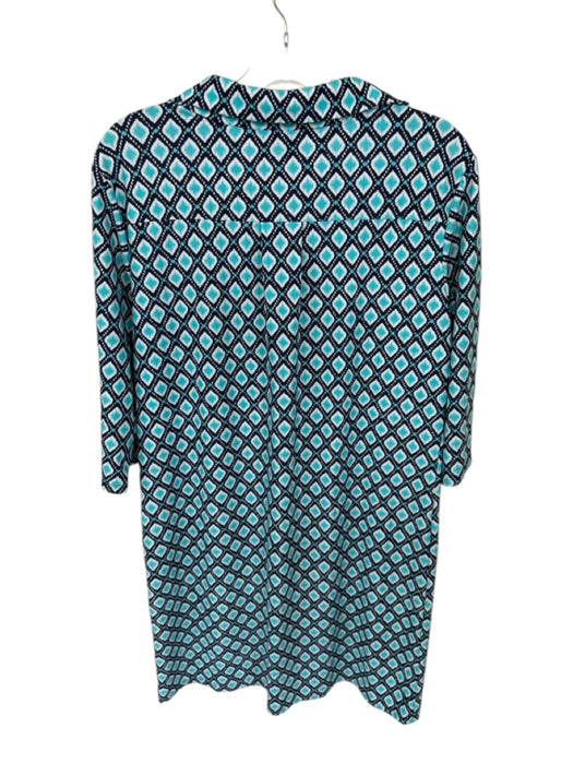 Jude Connally Size L Navy & Aqua Polyester Silver Hardware Collar Midi Dress Navy & Aqua / L