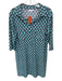 Jude Connally Size L Navy & Aqua Polyester Silver Hardware Collar Midi Dress Navy & Aqua / L