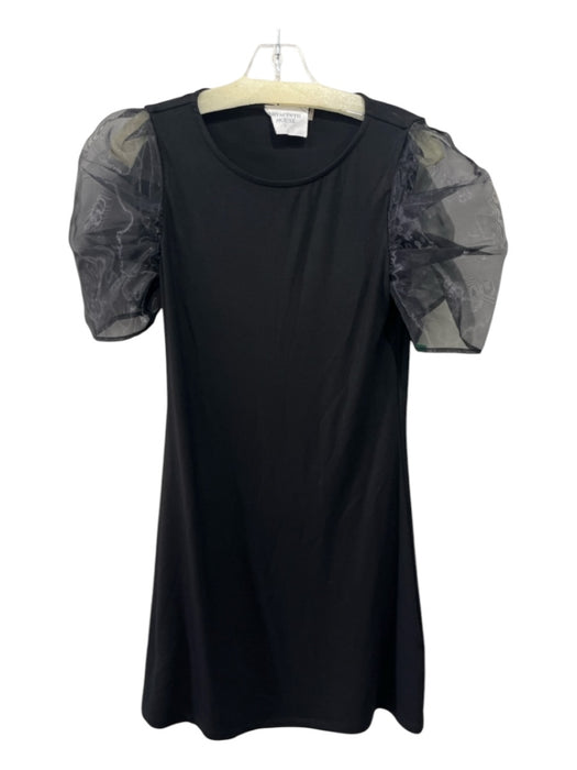 Hyacinth House Size S Black Rayon Blend Sheer Sleeves Short Puff Sleeve Dress Black / S