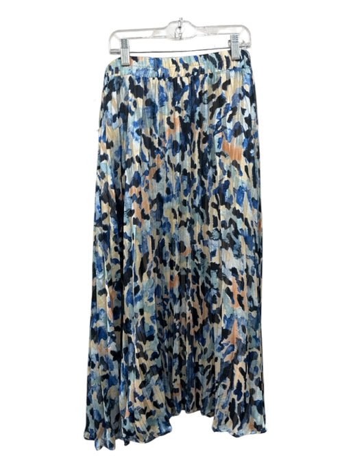 Nest Size L Blue & Beige Print Polyester Elastic Waist Animal Print Midi Skirt Blue & Beige Print / L